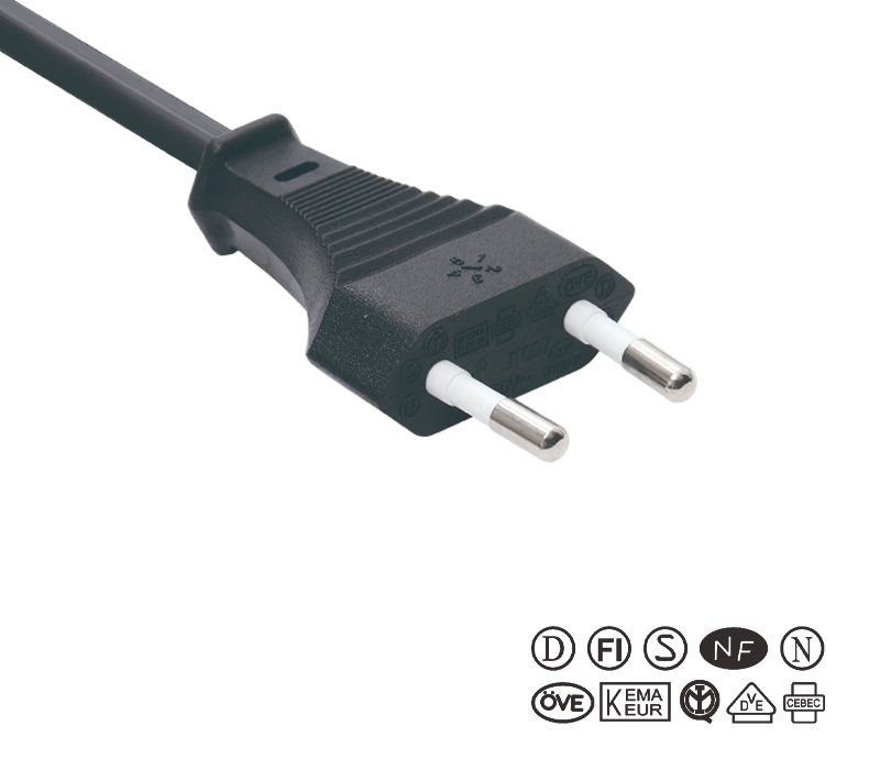 JT007/FY001 Enchufe de dos clavijas estándar europeo de 2,5 A y 250 V