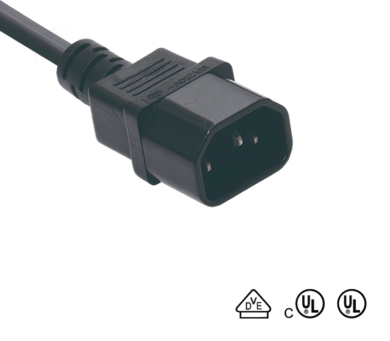 Conector IEC JT-SZ3/FY-SZ3, enchufe macho C14 según estándares alemanes y estadounidenses