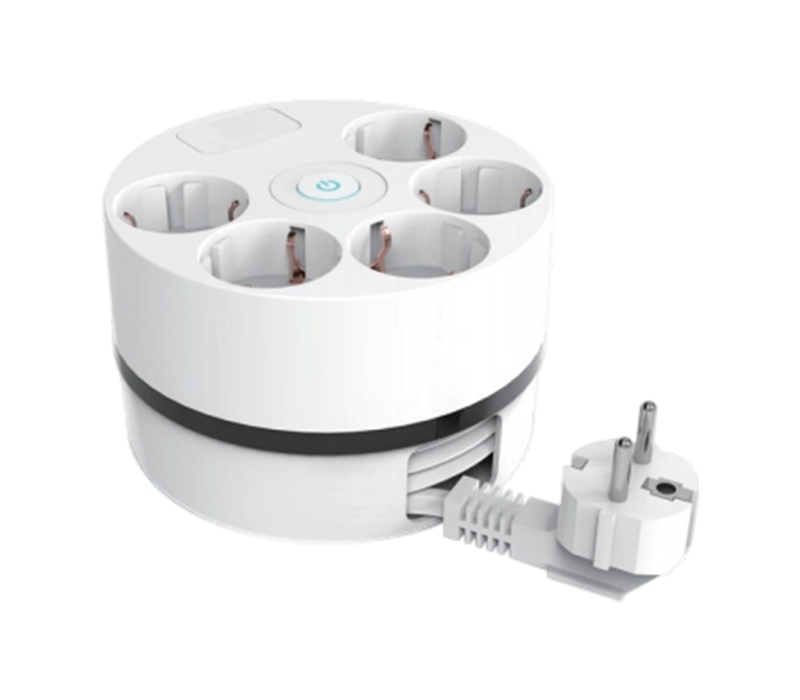Tira de alimentación de carrete de cable E17 con cable retráctil, 5 tomas de corriente de estilo europeo, interruptor incluido